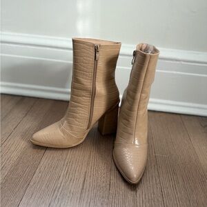 Vici Tan Croc-Patterned Heeled Boots